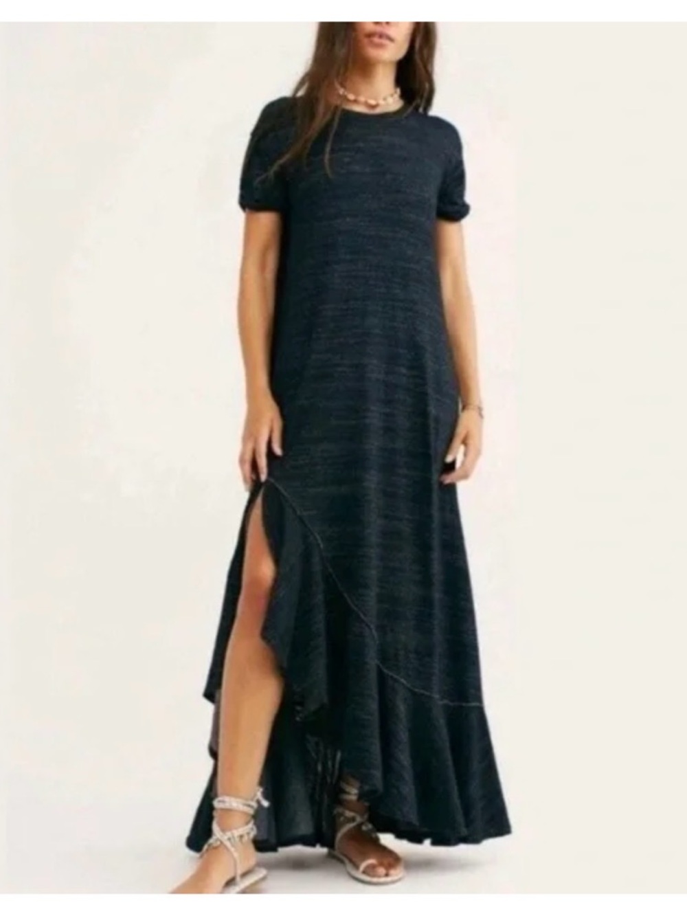 Free People Beach Women’s Black Maxi T-Shirt Dress with Side Slit Medium